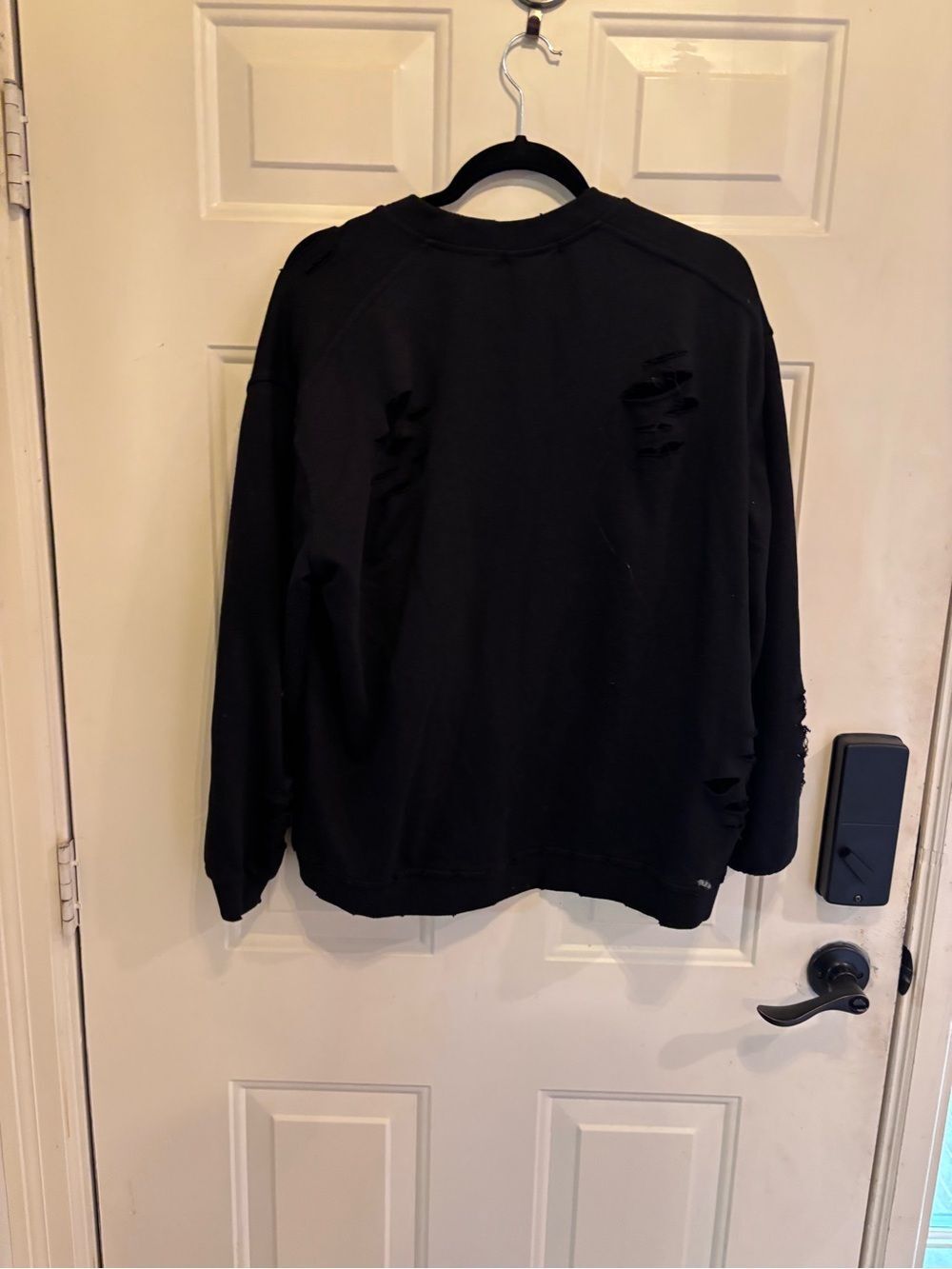 Women's Black Distressed Crewneck Sweatshirt - Picture 3 of 7